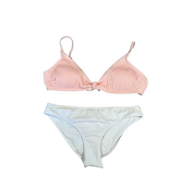 Hollister Swim/VS Pink Bikini Set Mix Match Pink/White Low Rise Knot Front L/M - Picture 1 of 11